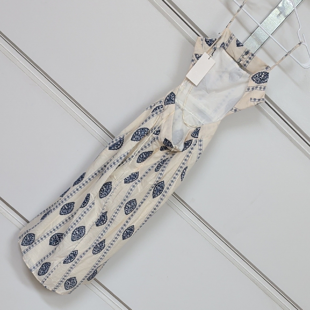 Zara womenWhite and Blue Embroidered Cutout Midi Dress Strappy M NWT 3376/929 - Picture 5 of 8